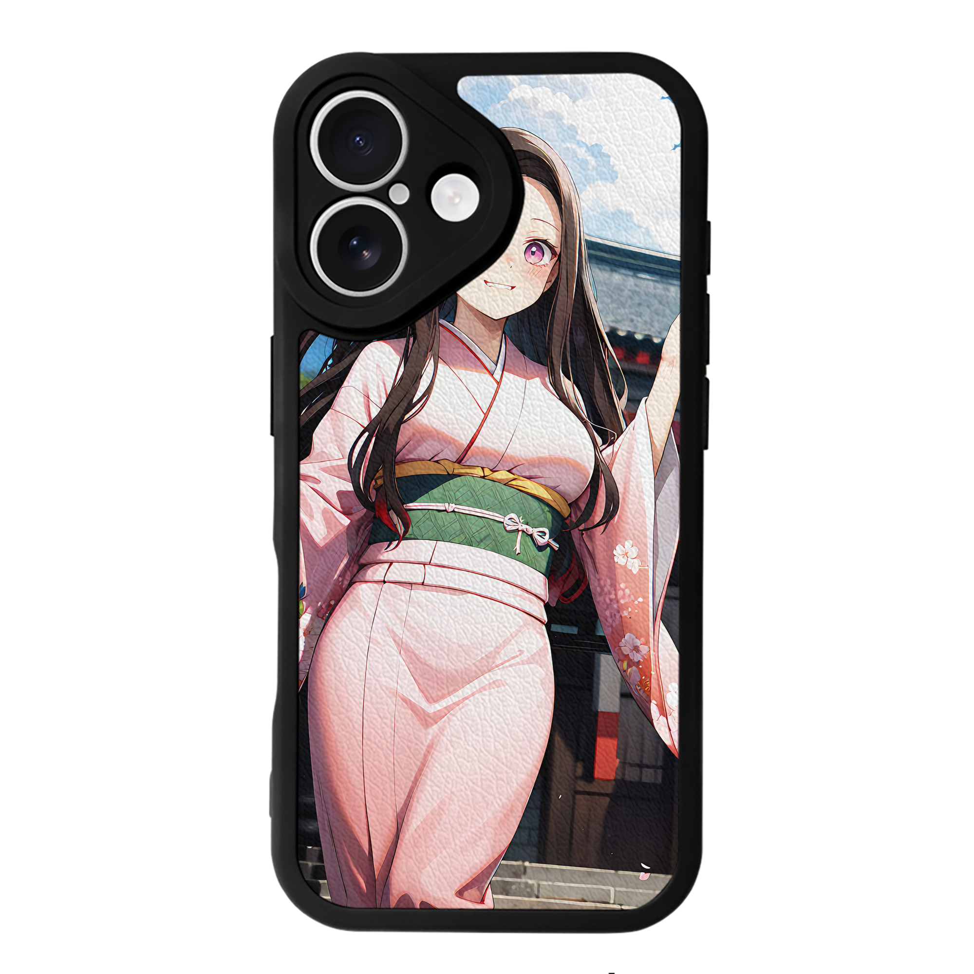 （画像用） 鬼滅の刃（きめつのやいば）竈門 禰󠄀豆子／かまど ねずこ Kamado Nezuko 【iPhone 16シリーズ対応】シリコンスマホケース（レザー調） 材質：シリコン